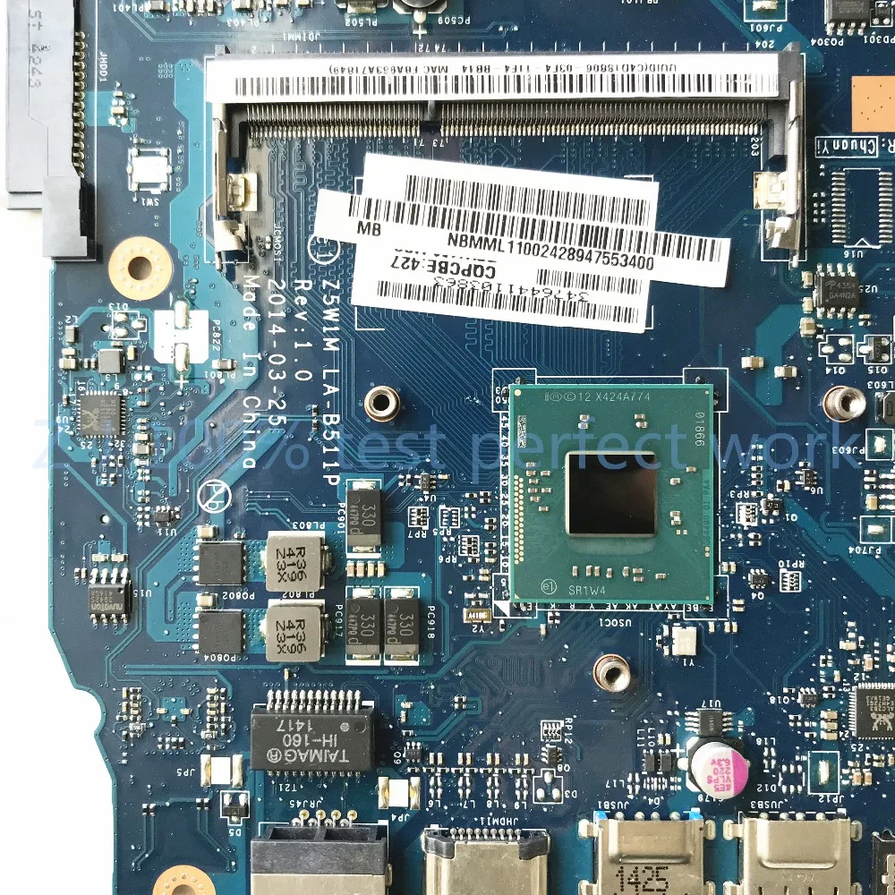 Высококачественная оригинальная материнская плата для ноутбука acer ES1-511 Z5W1M LA-B511P с процессором SR1W4 N2830 nbmll11002, протестированная на, быстрая