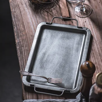 

KINGLANG Party Vintage Metal Tray Antique Wrought Iron Decoration Retro Tray Bread Plate for Home Kitchen Church Wedding
