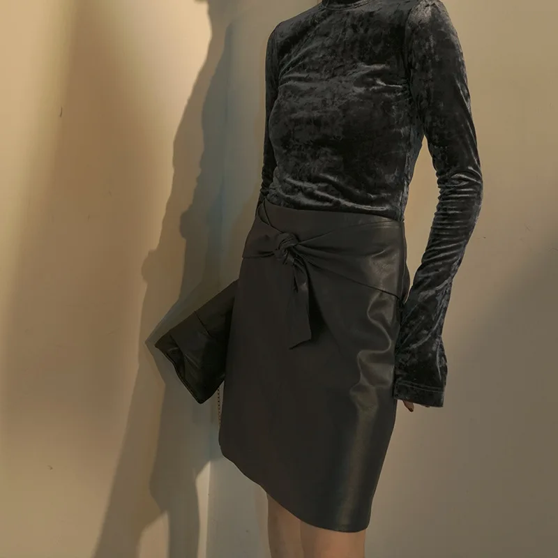 

Origional Separate Designer WOMEN'S Dress Autumn New Style Europe And America A- line Pu Small Leather Skirt High-waisted Tight