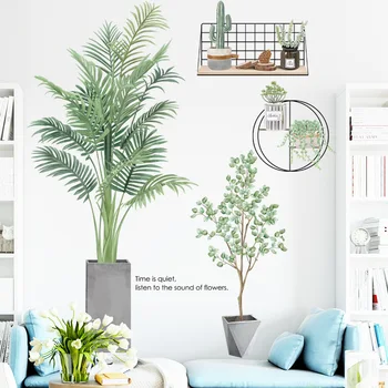 

Green Tropical Plant Bonsai Stickers Wall Decal for Living Room Bedroom Decor Fresh Leaf Removable Vinyl Mural Art Decals