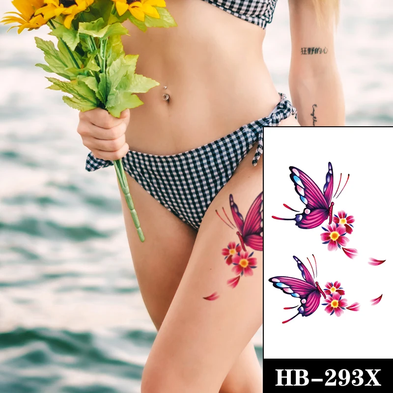 

Pink Butterfly Plum Flower Tattoo Sticker Set for Women Girl Sexy Fake Tatoo Arm Leg Belly Body Art Waterproof Temporary Tattoos