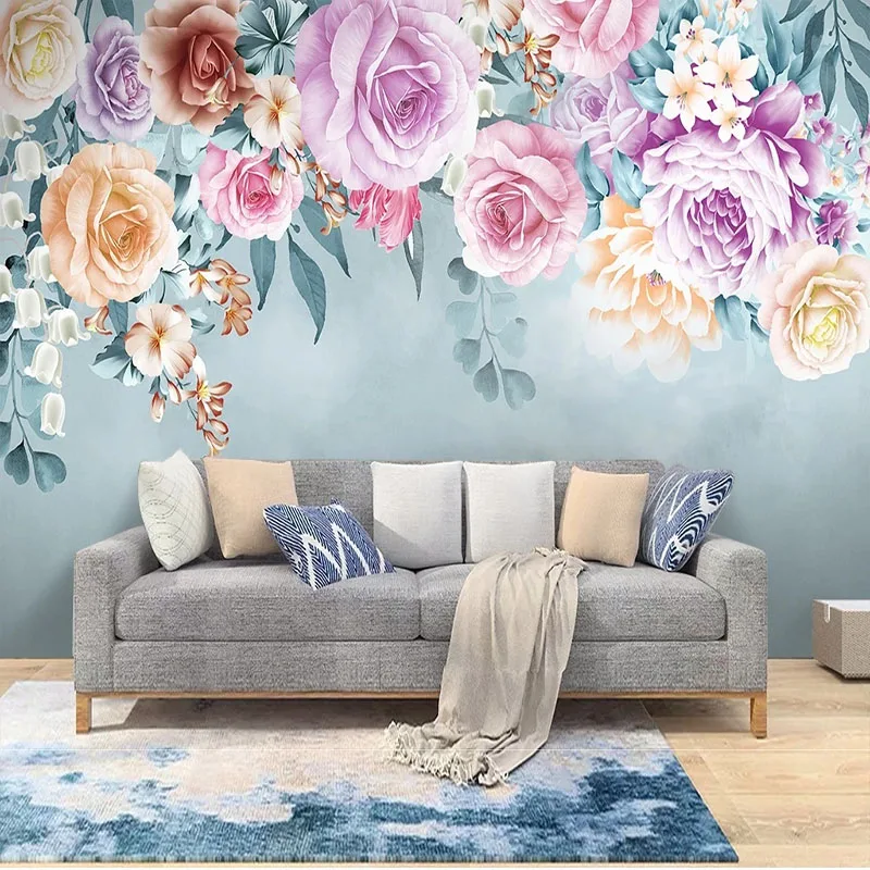 

Custom 3D Mural Flower Wallpaper Pastoral Background Wall Bedroom Self-Adhesive Waterproof Strong Stickiness Stickers Papel De