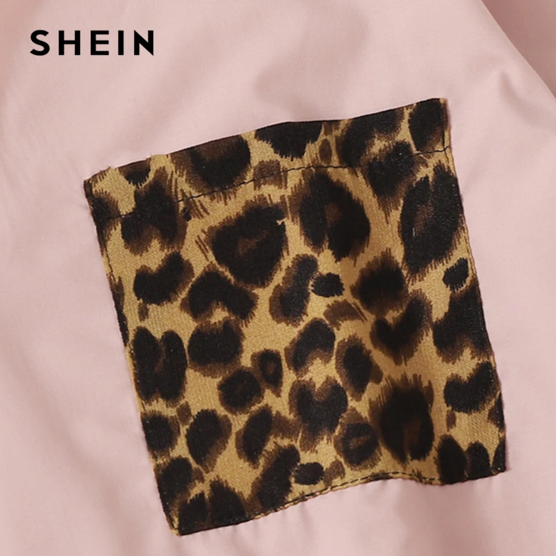Женская Повседневная Блузка SHEIN однотонная Свободная блузка с леопардовым
