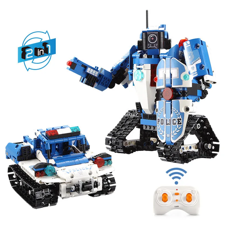 

Electric Car Police Robot 2 in 1 Building Block Sets Fit Motor Power Vehicle Model Bricks Children Toy Gift