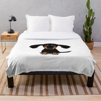

Longhaired Dachshund Black and Tan Puppy Dog Blanket Wool Flannel Plush Blanket Bedspread For office Sherpa Blanket Couch Quilt