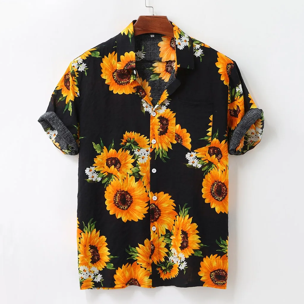 2020 Men Shirts Colorful Summer Short Sleeve Loose Buttons Hawaiian Sunflower print Casual Shirt Blusas men shirts 2020 2020 Men Shirts Colorful Summer Short Sleeve Loose Buttons Hawaiian Sunflower print Casual Shirt Blusas men shirts 2020