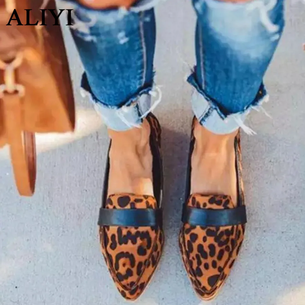 ALIYI de estilo británico zapatos planos de las mujeres de la primavera de 2021 nueva moda leopardo punta estrecha en damas cómodo mocasines 35-43 Oficina vestido zapato