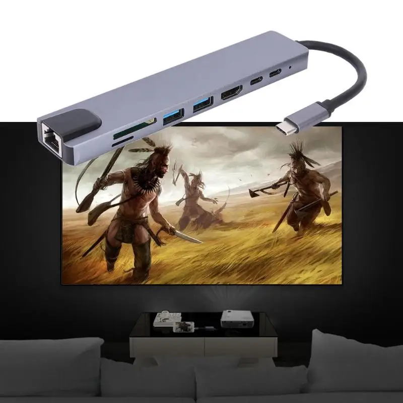 8 в 1 USB C концентратор 2USB 3,0 HDMI 4 K/SD/TF кард-ридер/2 TYPE-C/RJ45 адаптер для MacBook Pro Gigabit LAN док-станция