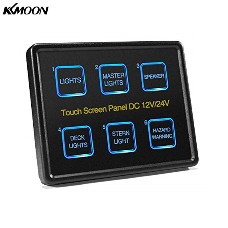 

KKMOON DC12-24V Advanced 6 In 1 Touch Screen Switch Panel 6 Gang LED Slim Touch Control Panel Box for Car Marine Boat Caravan
