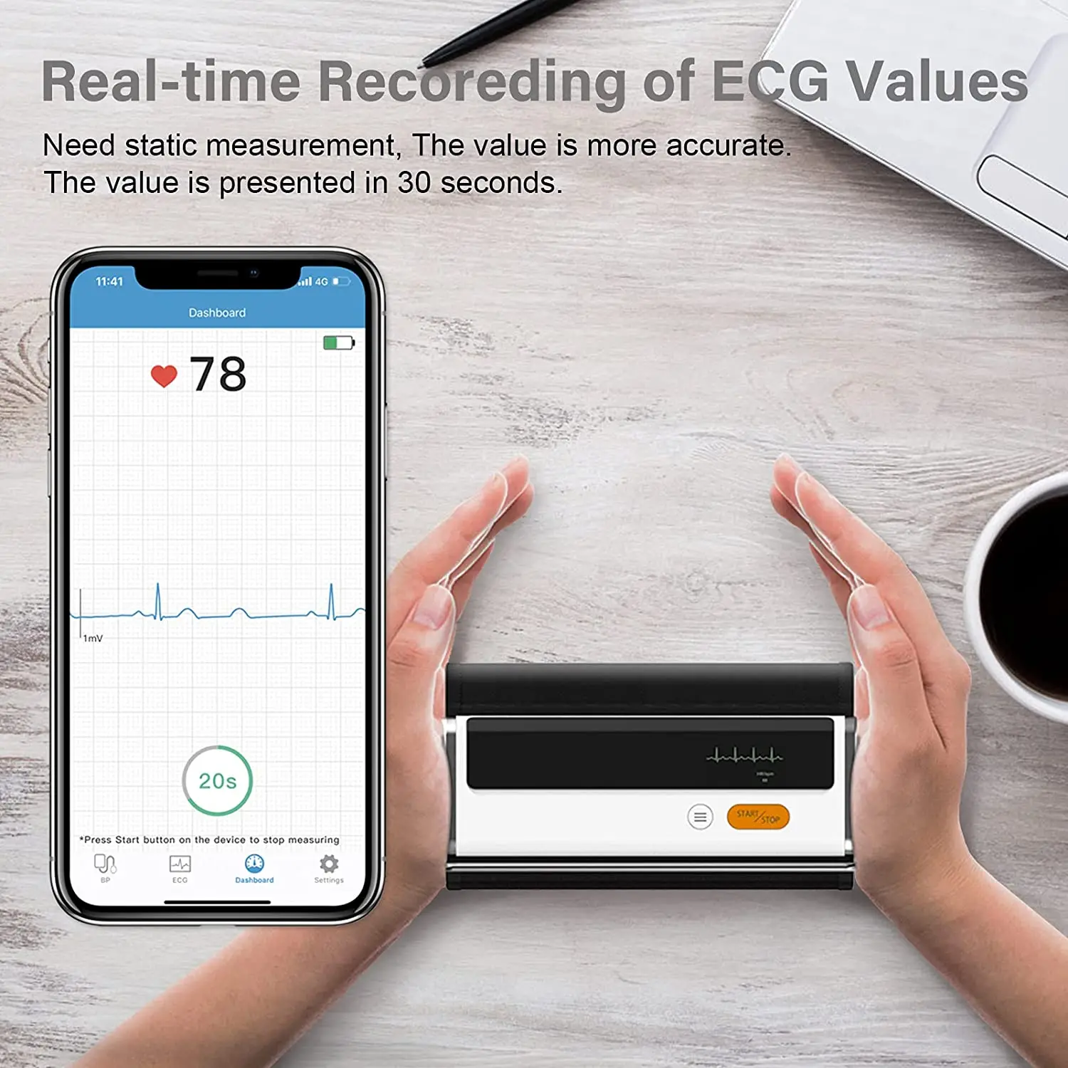 Wireless Bluetooth Smart Blood Pressure Monitor Uppr Arm Cuff BP Machine with ECG Monitor and EKG Free APP Support 5