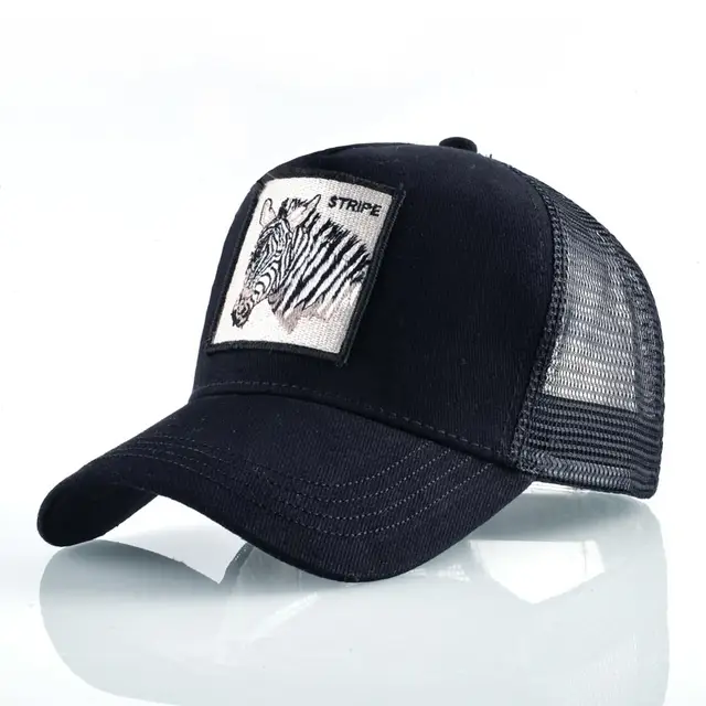 Fashion Animals Embroidery Baseball Caps Men Women Snapback Hip Hop Hat Summer Breathable Mesh Sun Gorras Unisex Streetwear Bone Black Zebra