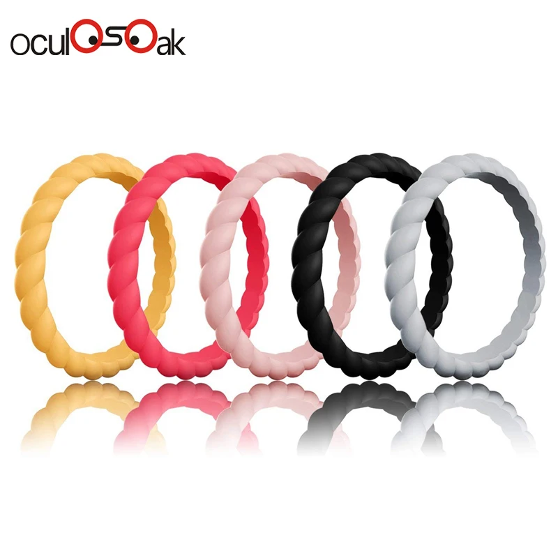 Hot Fashion 3mm Thin Braided Silicone Ring For Women Wedding Rings Sports Hypoallergenic Crossfit Flexible Rubber Finger Ring