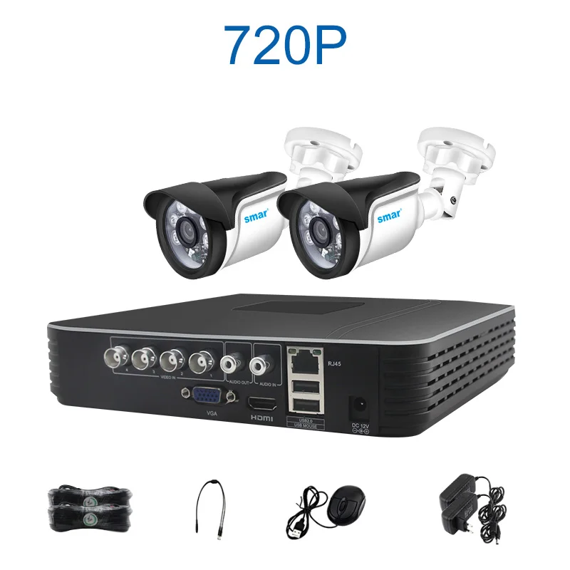 2CH 1MP Outdoor kit Sm4ch 1080N 5 в 1 AHD DVR комплект CCTV системы 4& 2 шт 720 P/1080 P IR AHD Camera Открытый водонепроницаемый комплект видеонаблюдения XMeye - Цвет: 2CH 1MP Outdoor kit