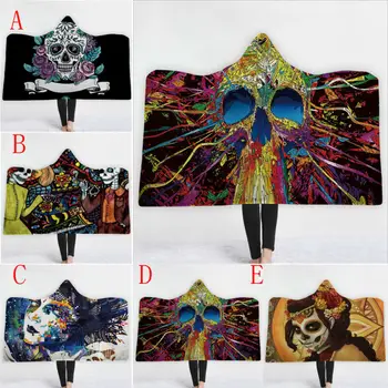 

3D Skull skeleton Hooded Blanket Cloak Cape Soft Wearable Cozy Throw Blanket New