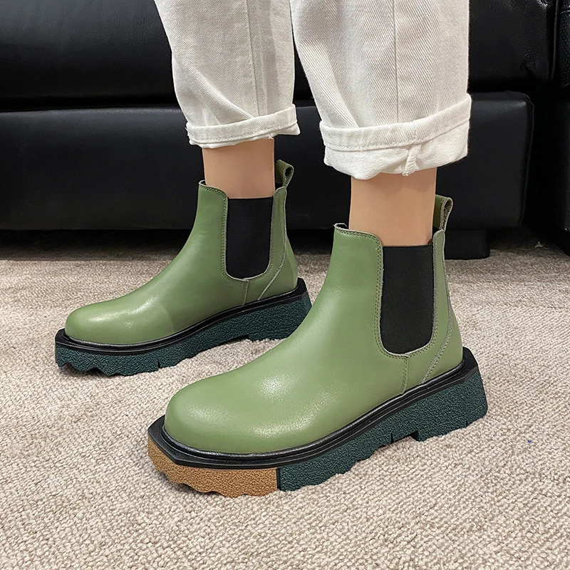 Botas tobilleras clásicas de piel de vaca para mujer, zapatos piel natural de 22 Chelsea, en 2 colores, para invierno|Botas hasta el tobillo| - AliExpress