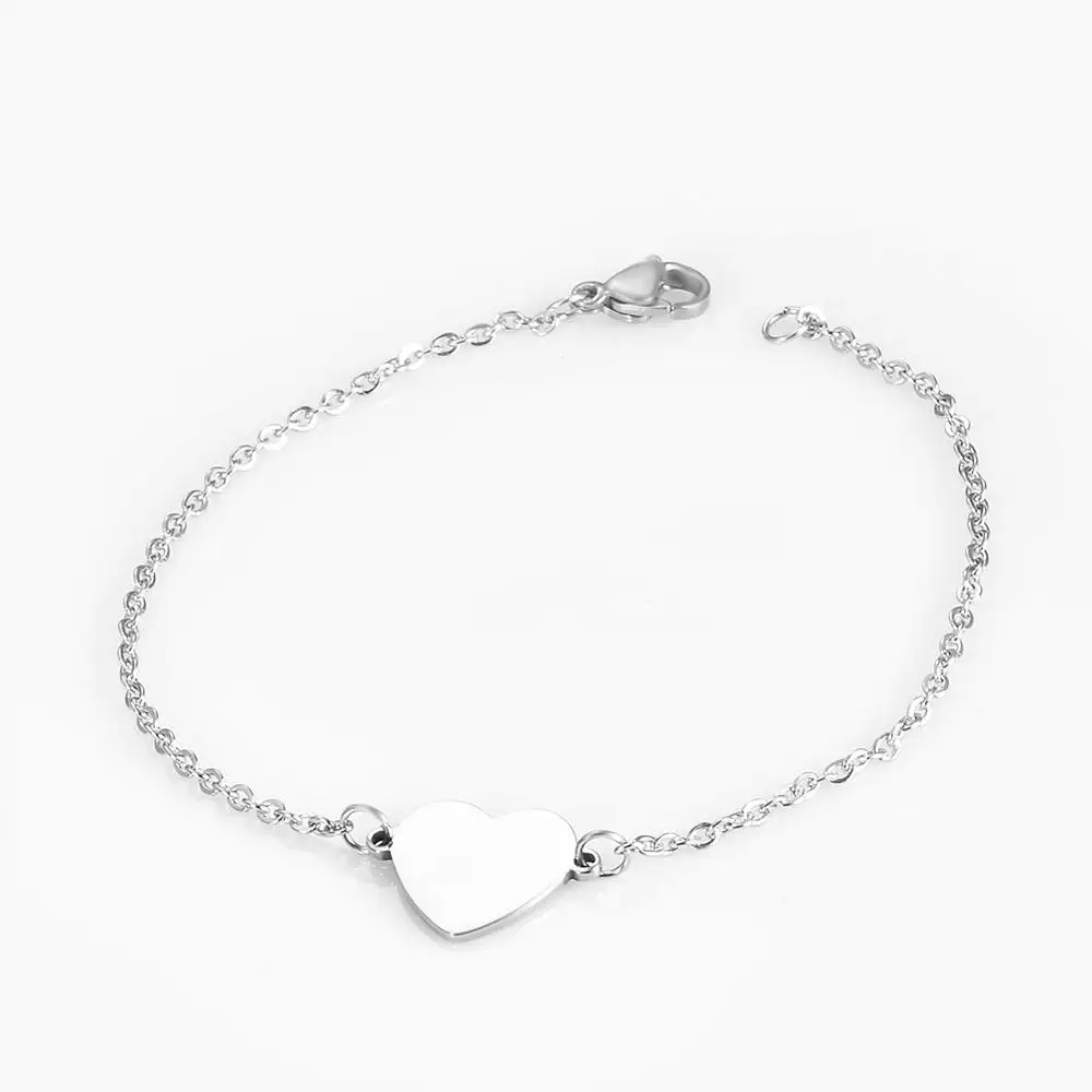 Dropshipping Custom Engraved Simple Heart Bracelets Gift For Women Romantic Jewelry Accessories Stainless Steel Chain Bracelet 2