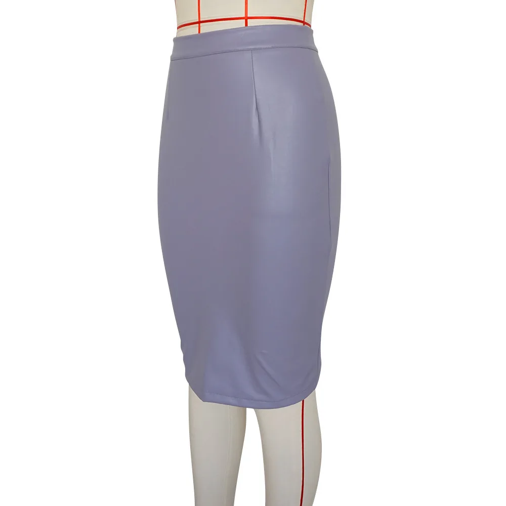 Женская Юбка-миди из искусственной кожи, осенне-зимняя женская юбка-карандаш с разрезом, офисная кожаная юбка с высокой талией, большие размеры