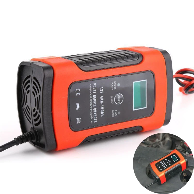 

Pulse Repair Car Battery Charger 12v Full Automatic Auto Motorcycle Lead Acid Battery Charging Digital LCD Display 100-240V