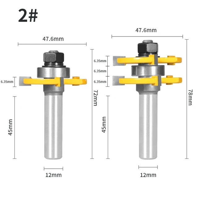 YUSUN 2PCS  47MM Cove 1-7/8 T&G ASSEMBLY Cutter Router Bit Woodworking Milling Cutter For Wood Face Mill 12x47.6x6.35