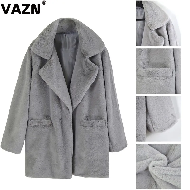 VAZN, шикарный дизайн, зима, сексуальные, женские, 4 цвета, одноцветные, плотные пальто, полный рукав, v-образный вырез, открытая строчка, шерстяные пальто, женское, теплое, новое пальто