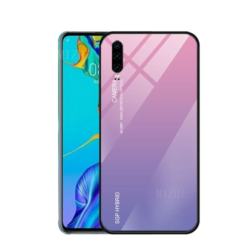 Градиентный чехол из закаленного стекла для телефона для huawei P30 Lite P20 P10 mate 20 Pro светильник задняя крышка защитный чехол оболочка для mate 30 - Цвет: Pink B