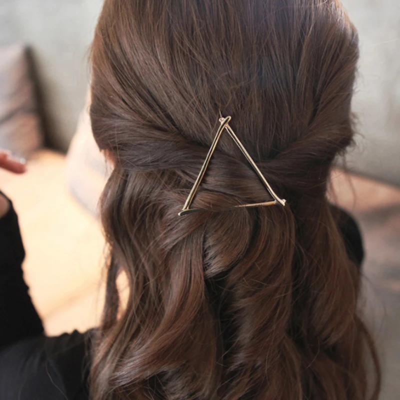 Геометрическая форма заколки для волос аксессуары для волос женские модные простые ювелирные изделия Панк Полые лунные треугольные круглые золотистые шпильки для волос заколки