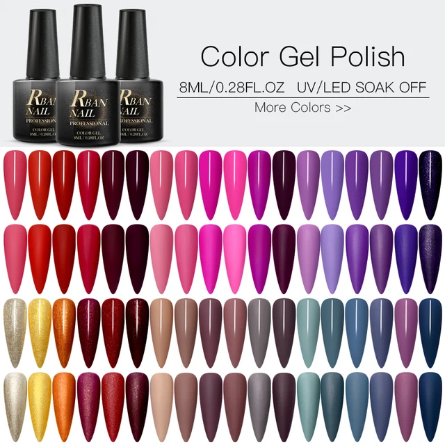 RBAN NAIL 60 Colors Matte UV Gel Nail Polish 8ml Pure Nail Color Need Matte Top Coat Soak Off Nail Art Gel Varnish Manicure