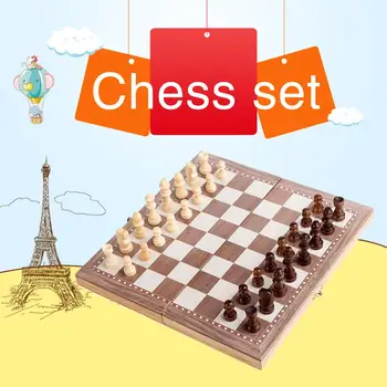 

New Hot Folable Children Teaching 3 In 1 Checkerboard Wooden Puzzle Chess Sets Wood Chess Pieces Checkers Backgammon Board Games