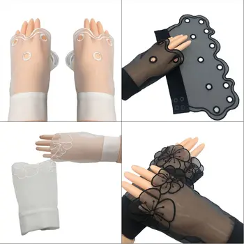 

Women Sheer Horn Cuff Embroidered Hollow Round Circle Floral Sweater Fake Sleeve 63HC