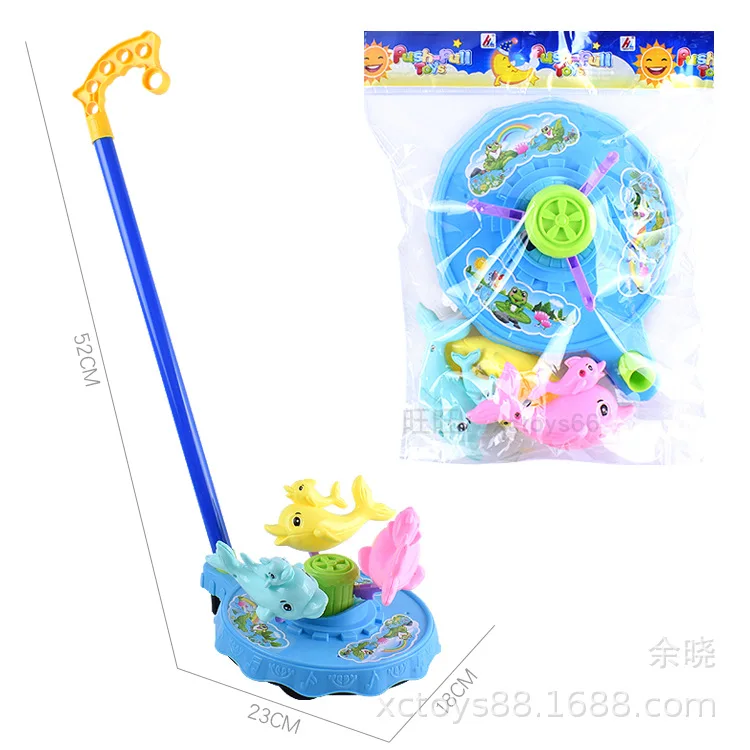 Hand Push Dolphin Turntable Implementation Sound Making 360 ° Rotating Dolphin Disc Baby Toddler Cart Educational Toy