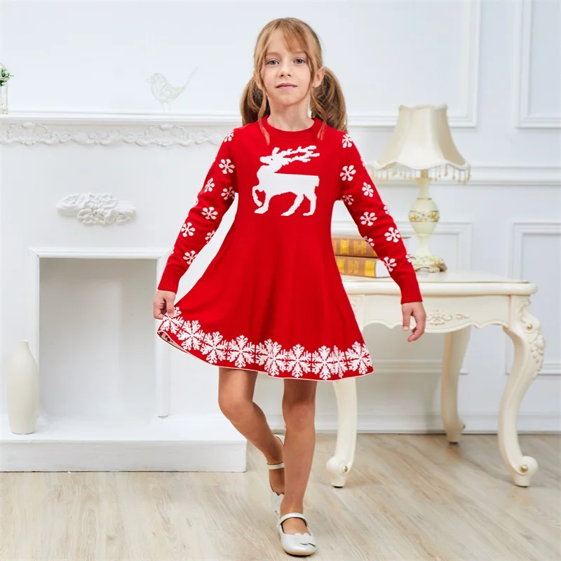 Красное рождественское праздничное платье для девочек платья с длинными рукавами для девочек зимние детские платья для девочек, костюм для дня рождения, одежда 8 лет