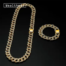 15 мм в стиле хип-хоп, в стиле Майями, с кубинской цепочкой, ожерелье, браслет золотой серебряный, со стразами, CZ Bling, рэперские цепочки, мужские ювелирные изделия