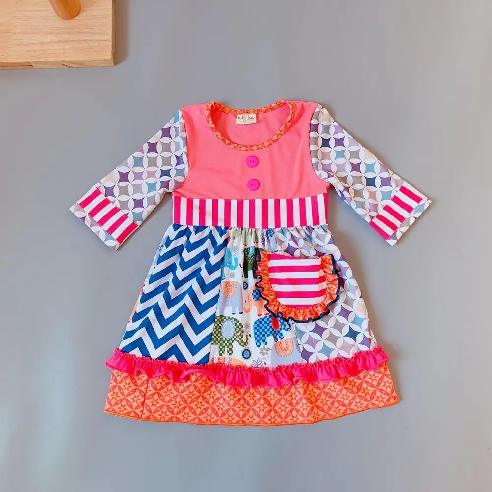 Розовое платье с карманами для девочек от 2 до 6 лет, изысканное платье принцессы с оборками и длинными рукавами для маленьких девочек - Цвет: 1