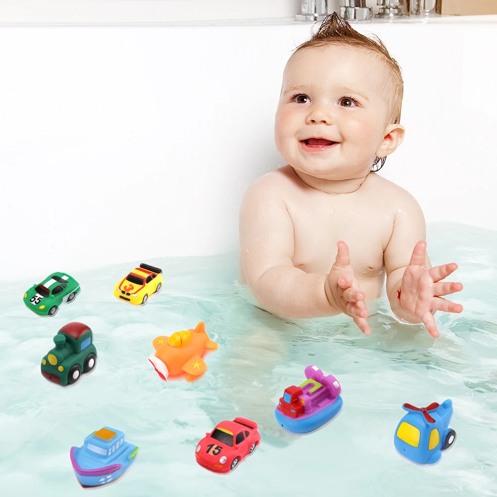 8 шт./лот, игрушки для плавания в форме автомобиля, красочные мягкие плавающие резиновые утки, сжимающие звук, пищащие игрушки для купания для детей, игрушки для купания