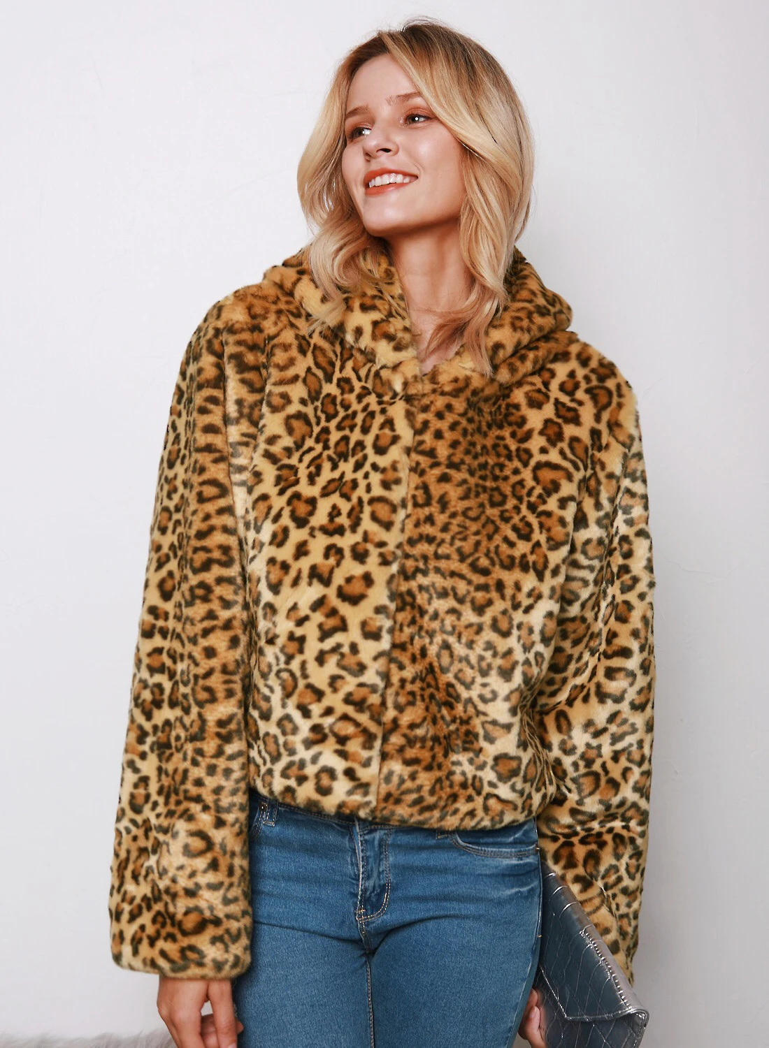 Women Leopard Print Coat Winter Hooded Jacket Lady Faux Fur Coat Sexy Short Outerwear Jacket Fleece Streetwear Casual Overcoats