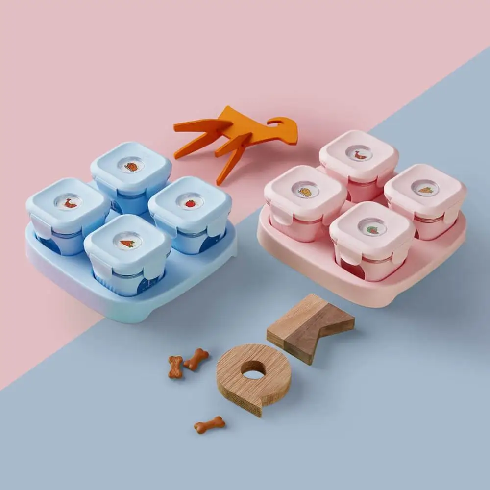 

Kalar Baby Food Container Glass Storage Box Food Glass Silicone Food Supplement Box Infant Crisper