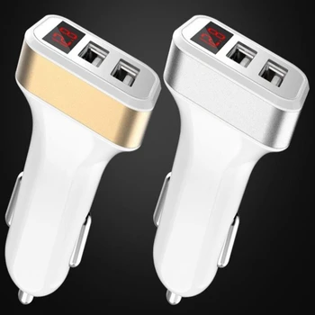 

100pcs Digital Display 5V 2.1A LED Screen Quick Charging Smart Dual USB Car Charger Adapter for iPhone samsung mobile Phone