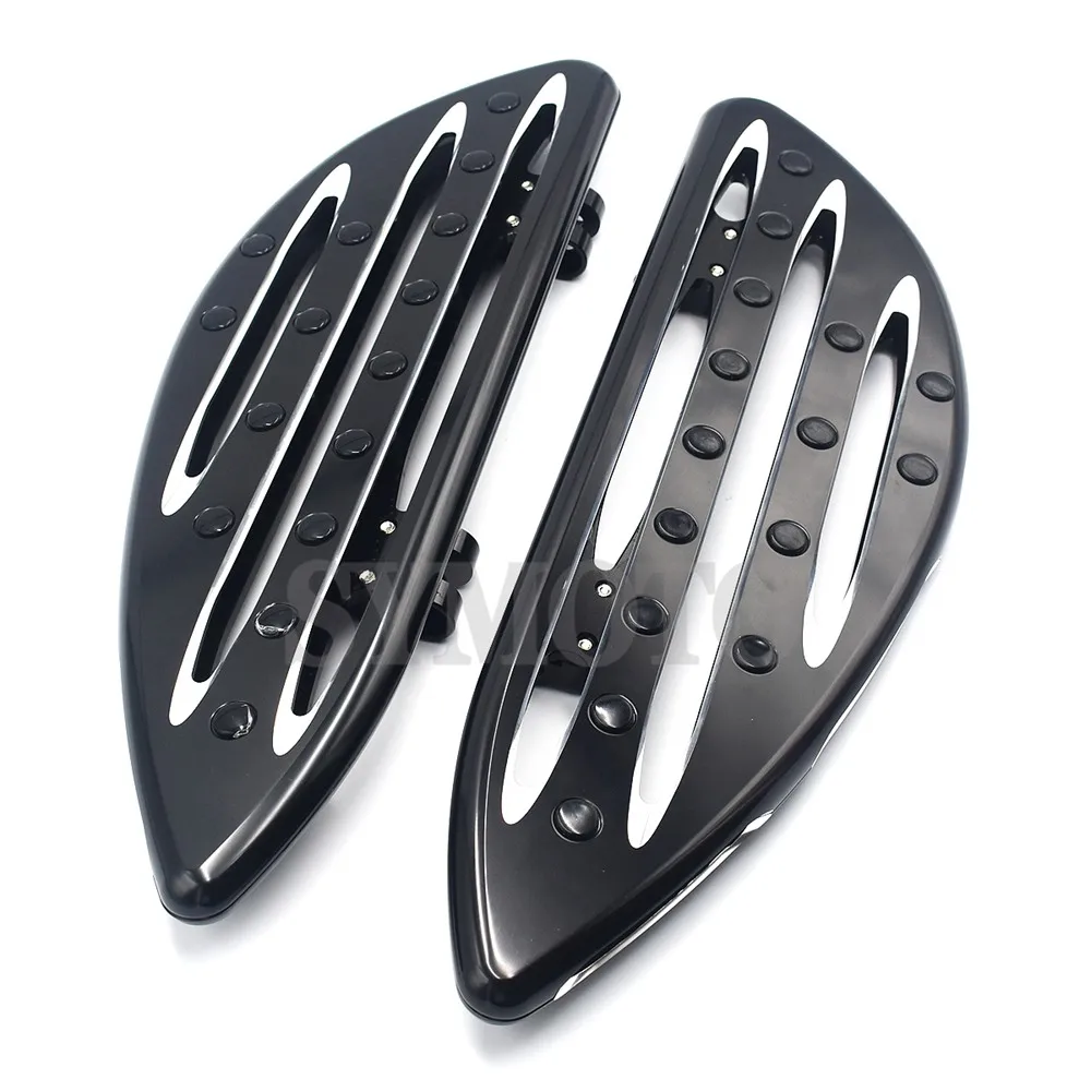 

For Harley Touring Street Road Glide Softail Fat Boy Heritage Dyna FLHT Motorcycle Driver Stretched Floorboards Footboard Black
