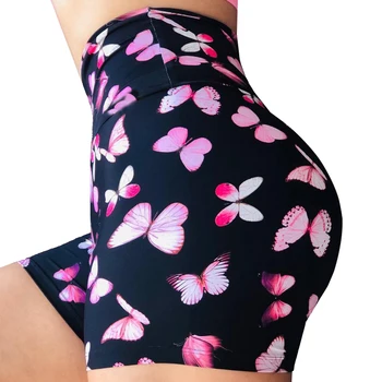 

Butterfly Print Shrots for Women Summer 2020 High Waist Fit Gym Sports Black Womens Clothes for Running