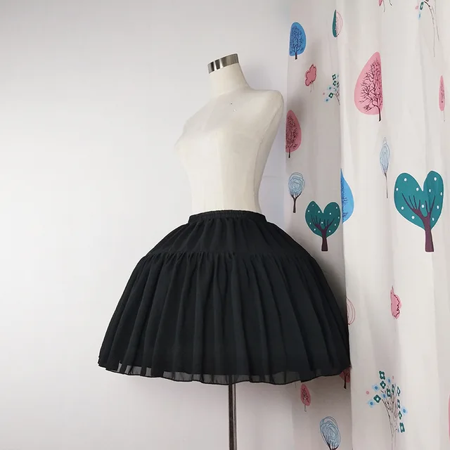 E JUE SHUNG Ball Gown Underskirt Short Dress Cosplay Petticoat Chiffon Two Bones Lolita Petticoat  Ballet Rockabilly Crinoline black