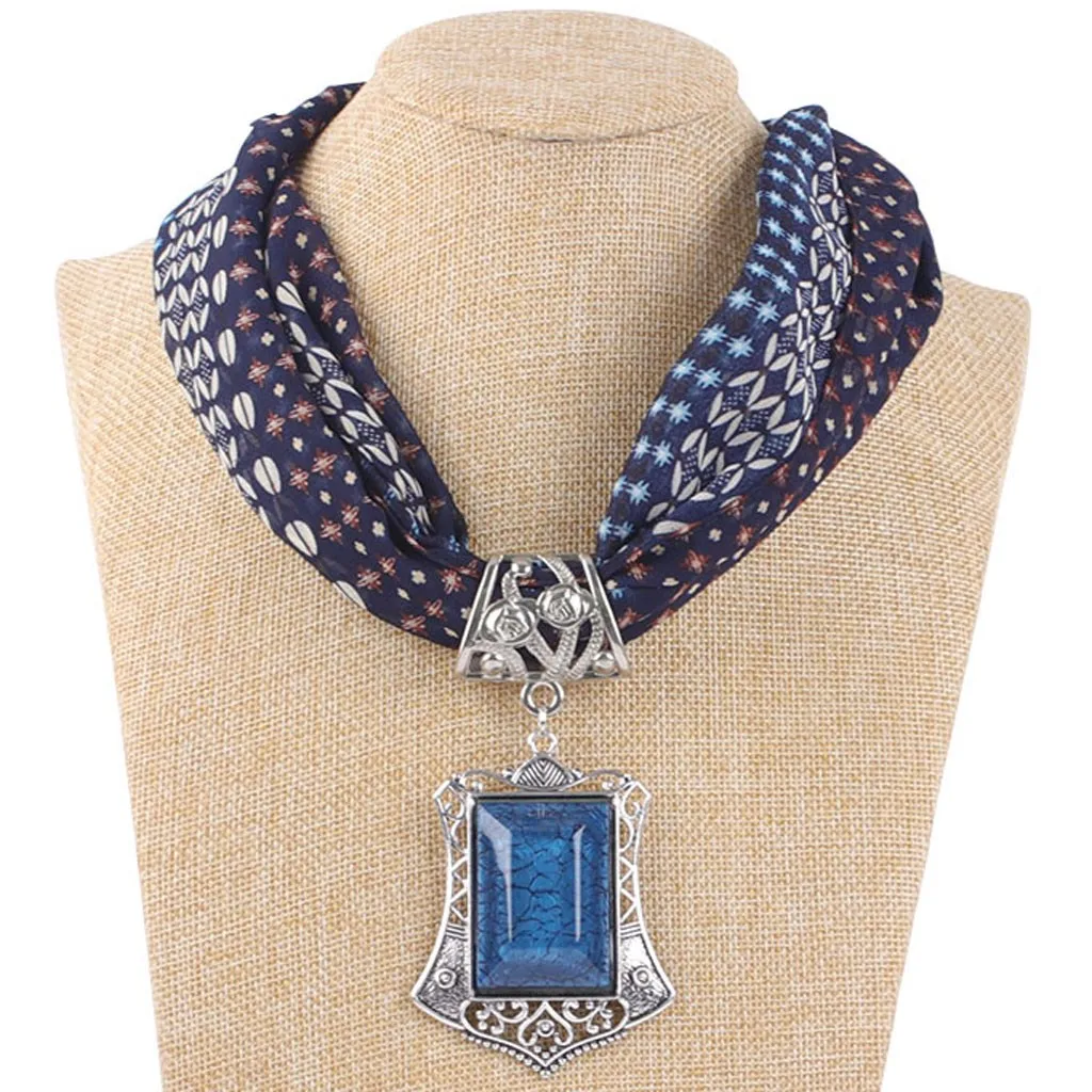 Женская лента шелковый шарф цветочный Boho пляжный женский шейный платок Кристалл Камень Повседневная обертка ожерелье шарф маленькие шейные шарфы