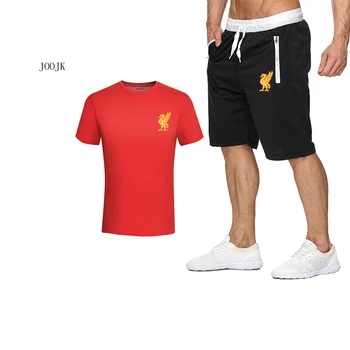 

Summer Men's Print Tracksuit Casual Short Set Men Cotton Sports Suit T-Shirt+Shorts 2 Piece Set Brand Fitness leisure Sportswear