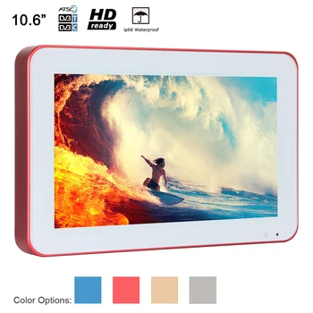 

Souria 10.6" Sauna Wall Mounted Water-Resistant Red Frame Small LED IP66 Waterproof Kitchen TV Red Framed DVB T T2 C ATSC