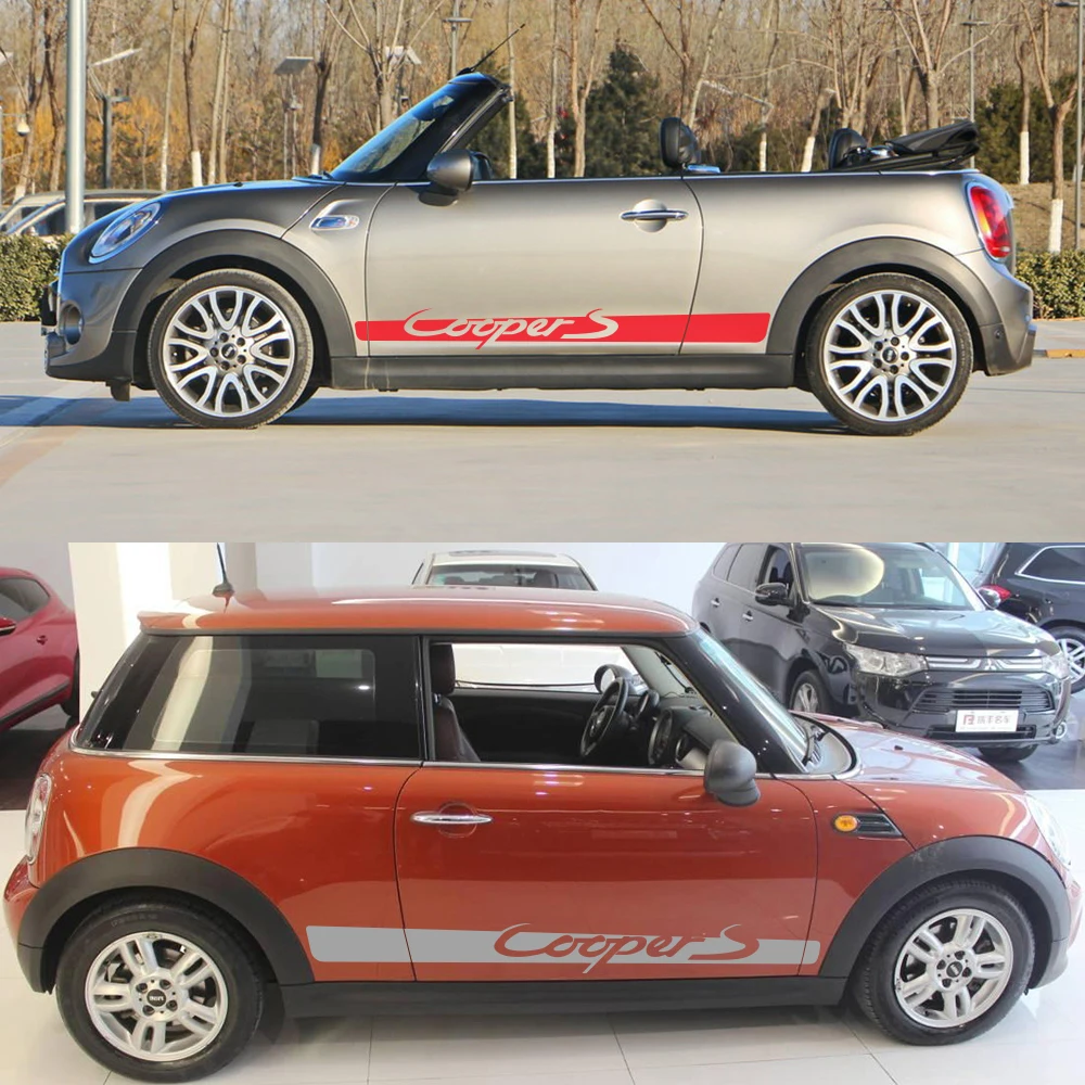 2 шт. стайлинга автомобилей сбоку полосатые наклейки для Mini Cooper R56 R57 R58 R50 R52 R53 R59 R61 R60 F60 F55 F56 F54 виниловые аксессуары «сделай сам»