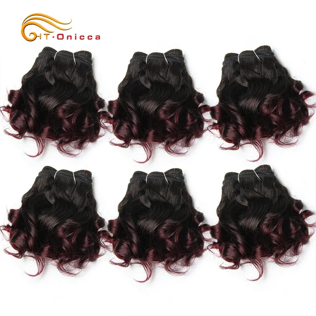 6 Pcs/Lot Curly Hair Bundles 8 Inch Ombre Brazilian Hair Weave Bundles Color 1B/2/4/30/33/99J/27 Human Hair Extension Remy T1B 99J