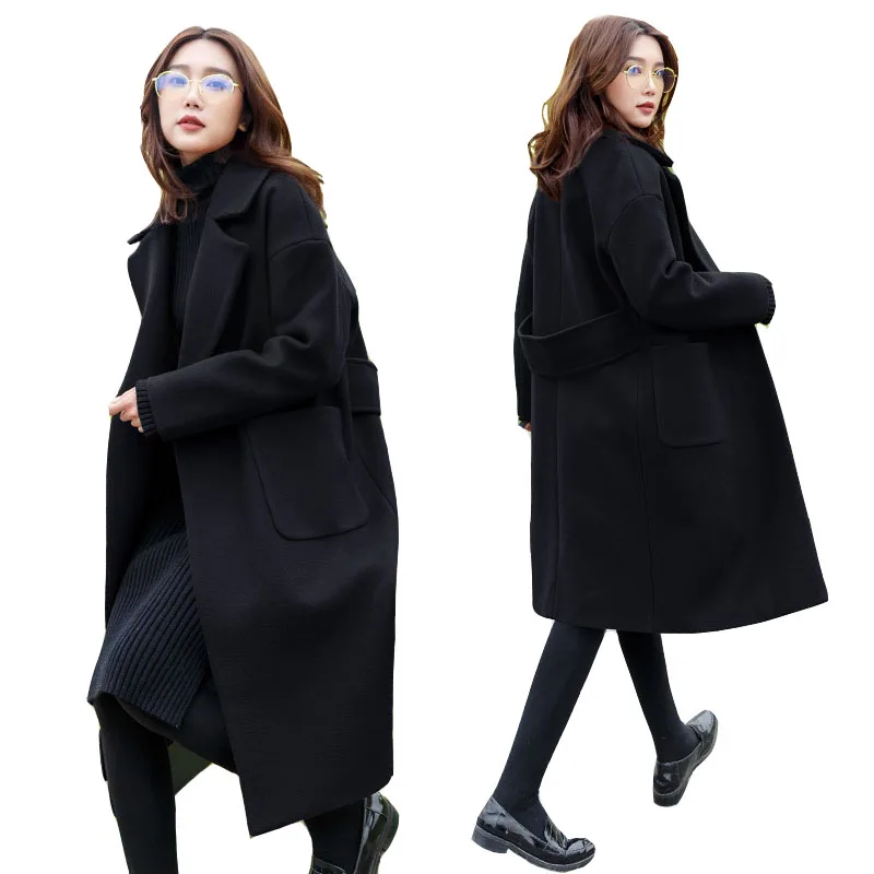 S 4Xl Plus Size Lady Winter Woollen Coat Korean Black Long Jacket Loose ...
