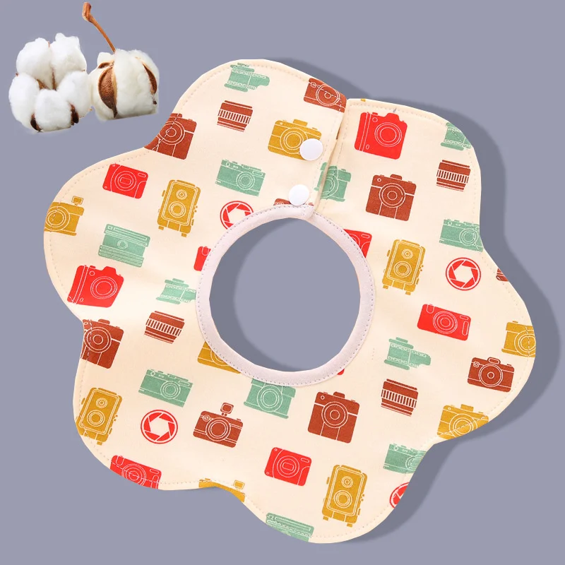 Silicone Anti-lost Chain Strap Adjustable  Baby Bibs Waterproof 360 Degree Flower Shape Stuff For Newborns Boy Girl Feeding Burp Cloth Saliva Towel Infant Apron car baby accessories