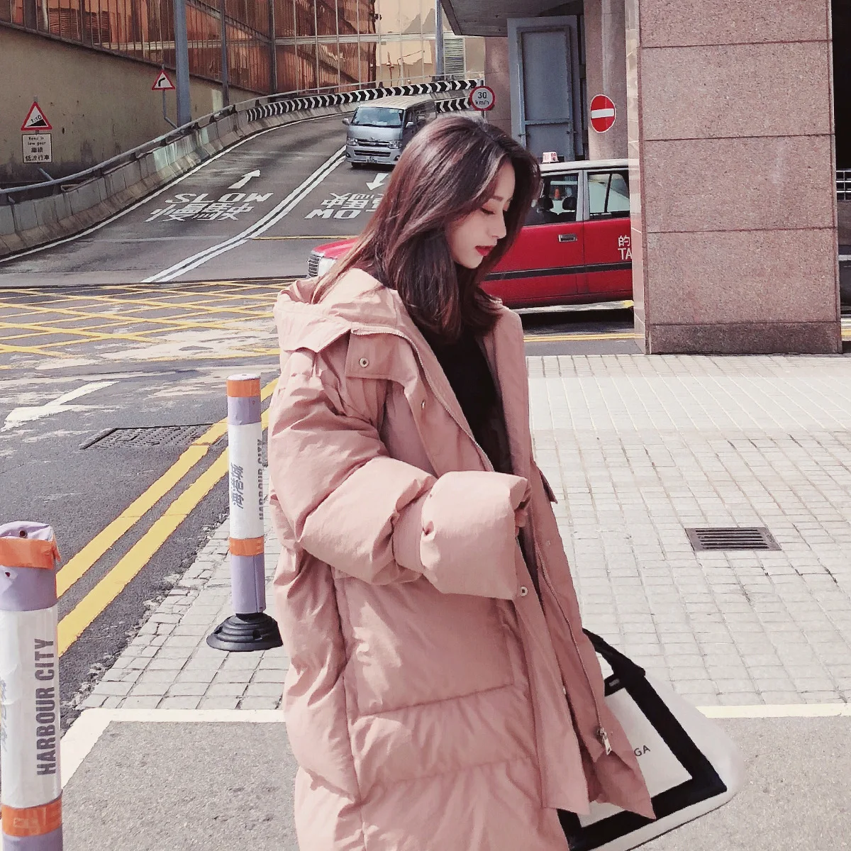 

Winter INS down Jacket Cotton-padded Clothes Women's Mid-length 2019 New Style Korean-style Pink Casual Loose-Fit BF over-the-Kn