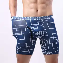 Plus Size Ice Slik Men Long Boxer Shorts Breathable Elastic Underwear Male Long Leg Panties Underpants Mens Boxers Cueca Homme
