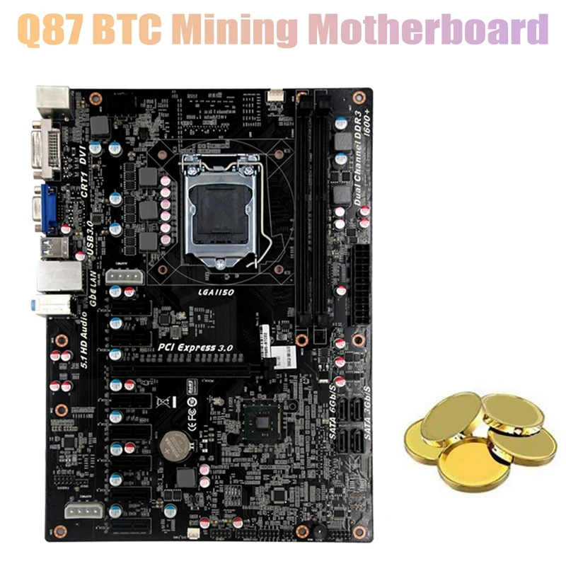 HOT-Q87 BTC Mining Motherboard 2XDDR3 Slots 1XPCIE X16 7XPCIE X1 Support for LGA1150 4Th I3 I5 I7 Pentium Celeron CPU | Компьютеры и